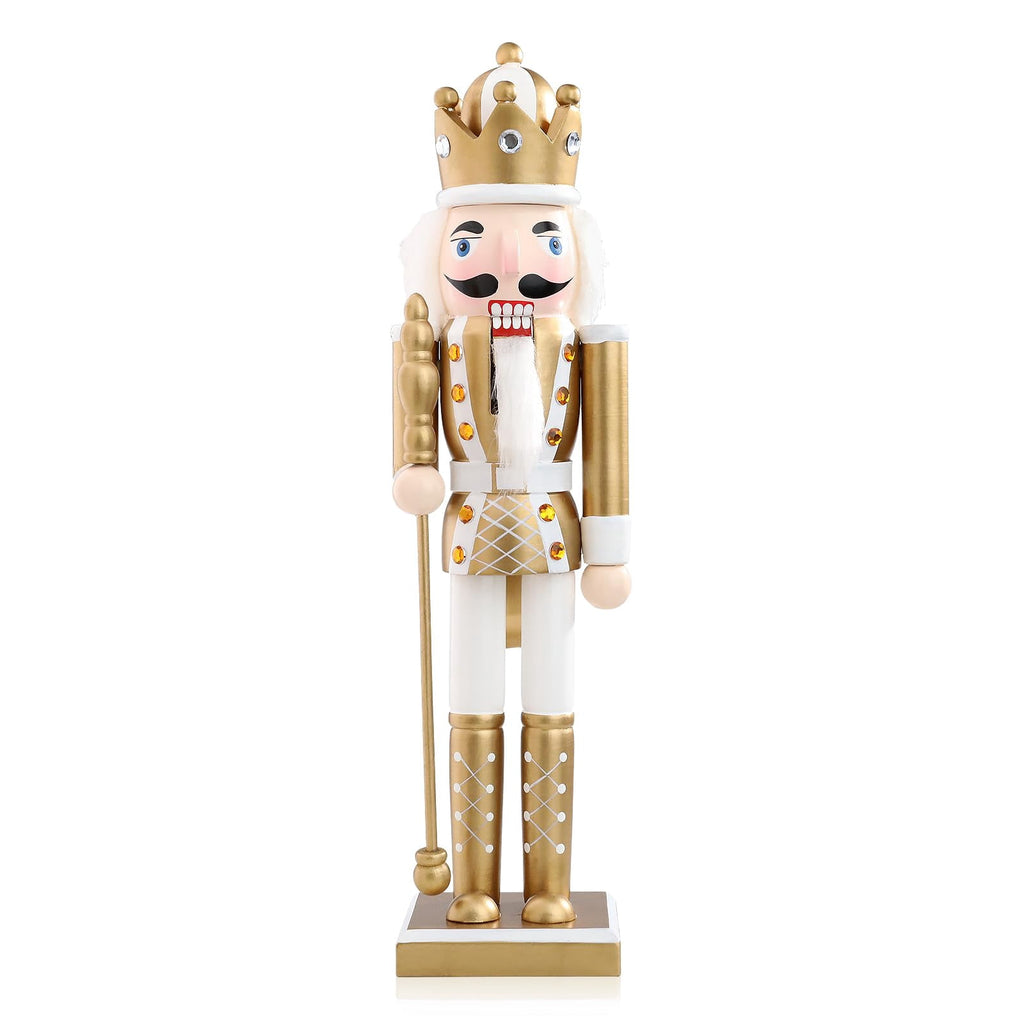 Apec's Nutcracker Christmas Decor,15 Inch Wooden Gold King Figures Holiday Decor V12
