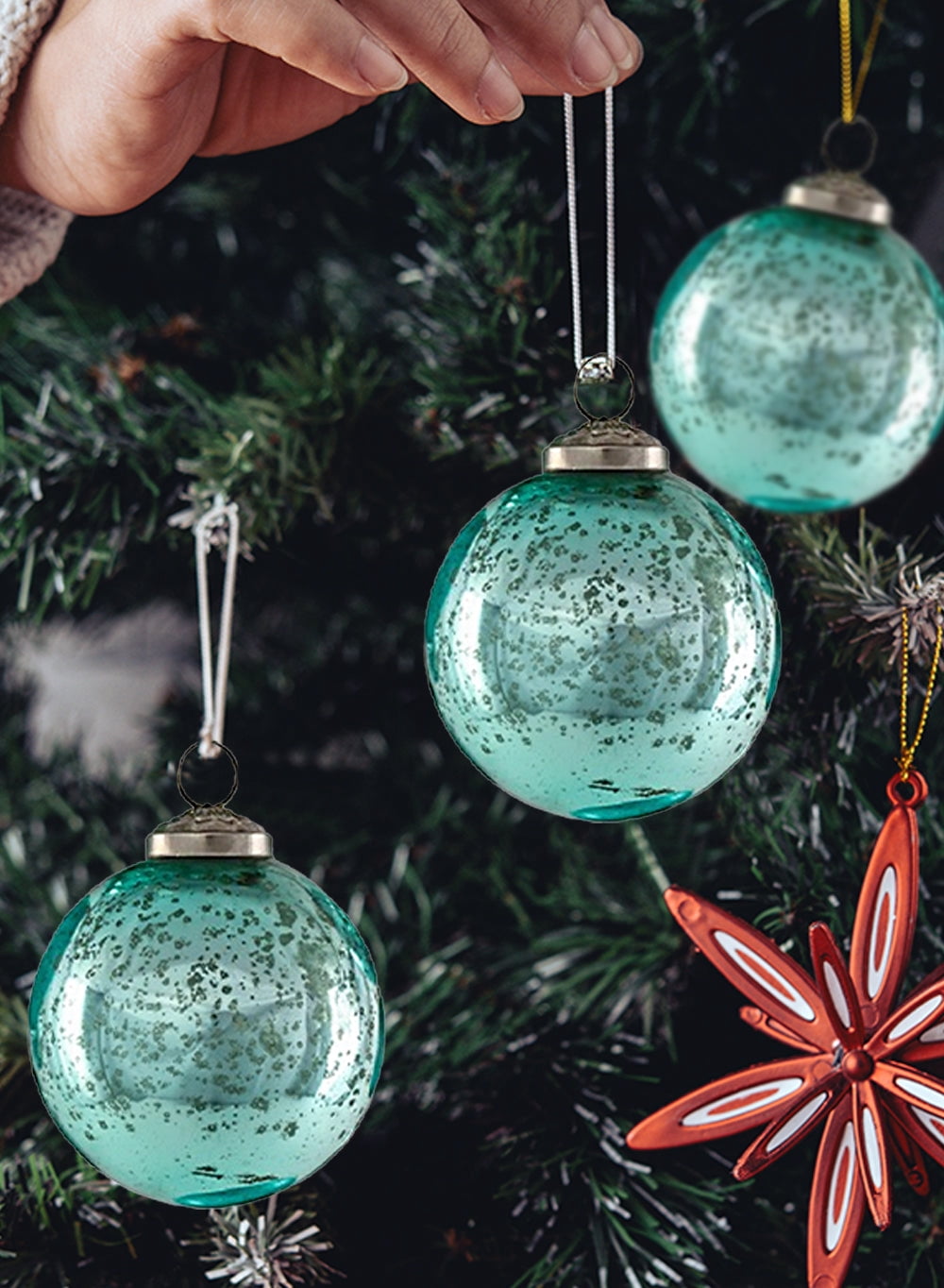 Serene Spaces Living Set of 9 Gold Glass Ball Ornaments for Christmas Tree, Holiday Decorations, Winter Wedding, Table Centerpiece