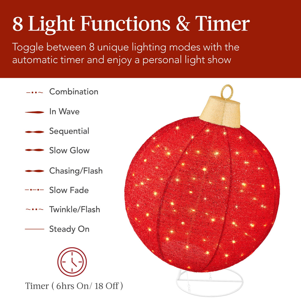 Best Choice Products 2pc Lighted Pop-Up Christmas Ornaments Outdoor Holiday Decoration w/ 180 LED Lights - Red/Green