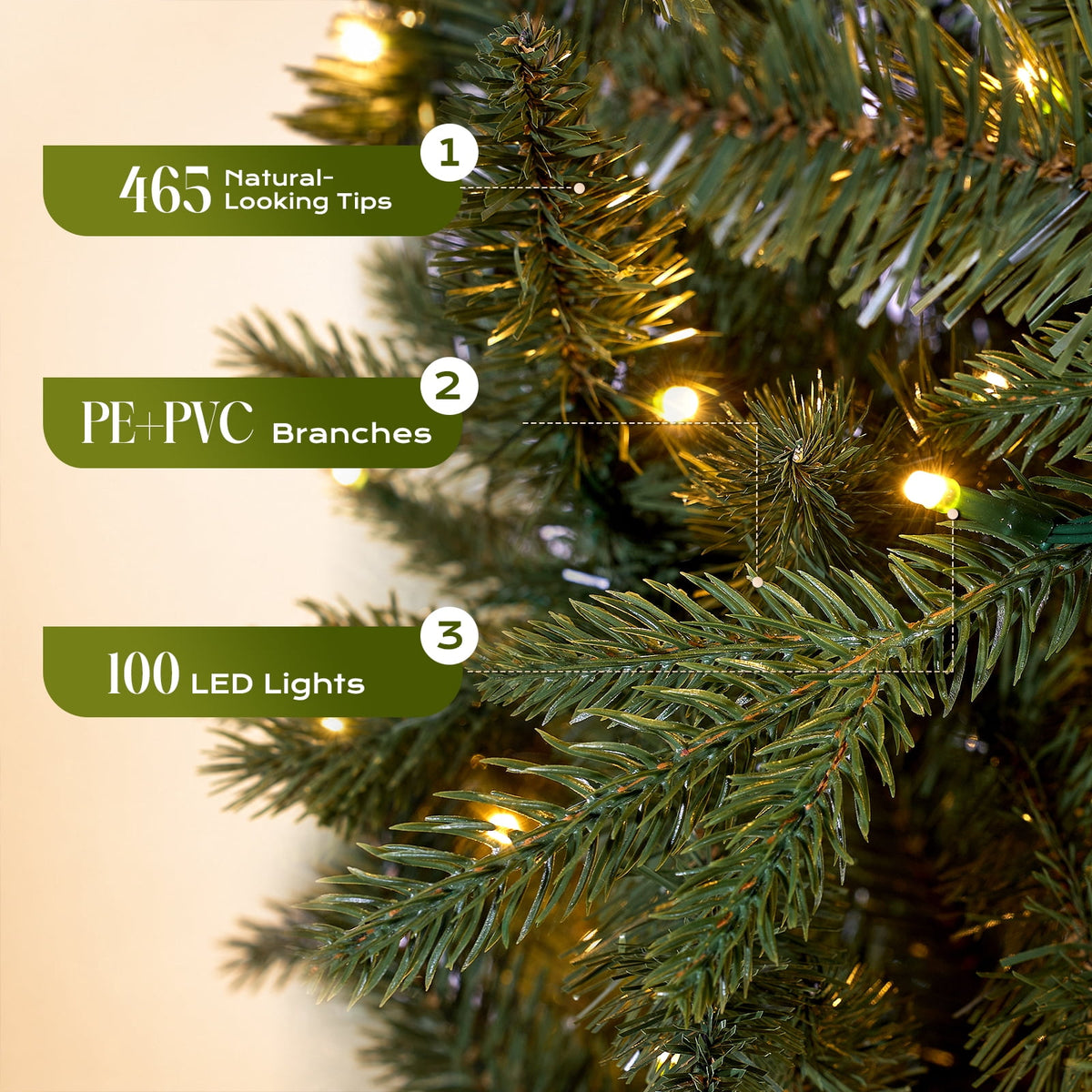 Goosiay Pre-Lit Hinged Artificial Christmas Tree with 100 Warm White and Multicolor LED Lights, PE & PVC Mixed Tips, 4 ft