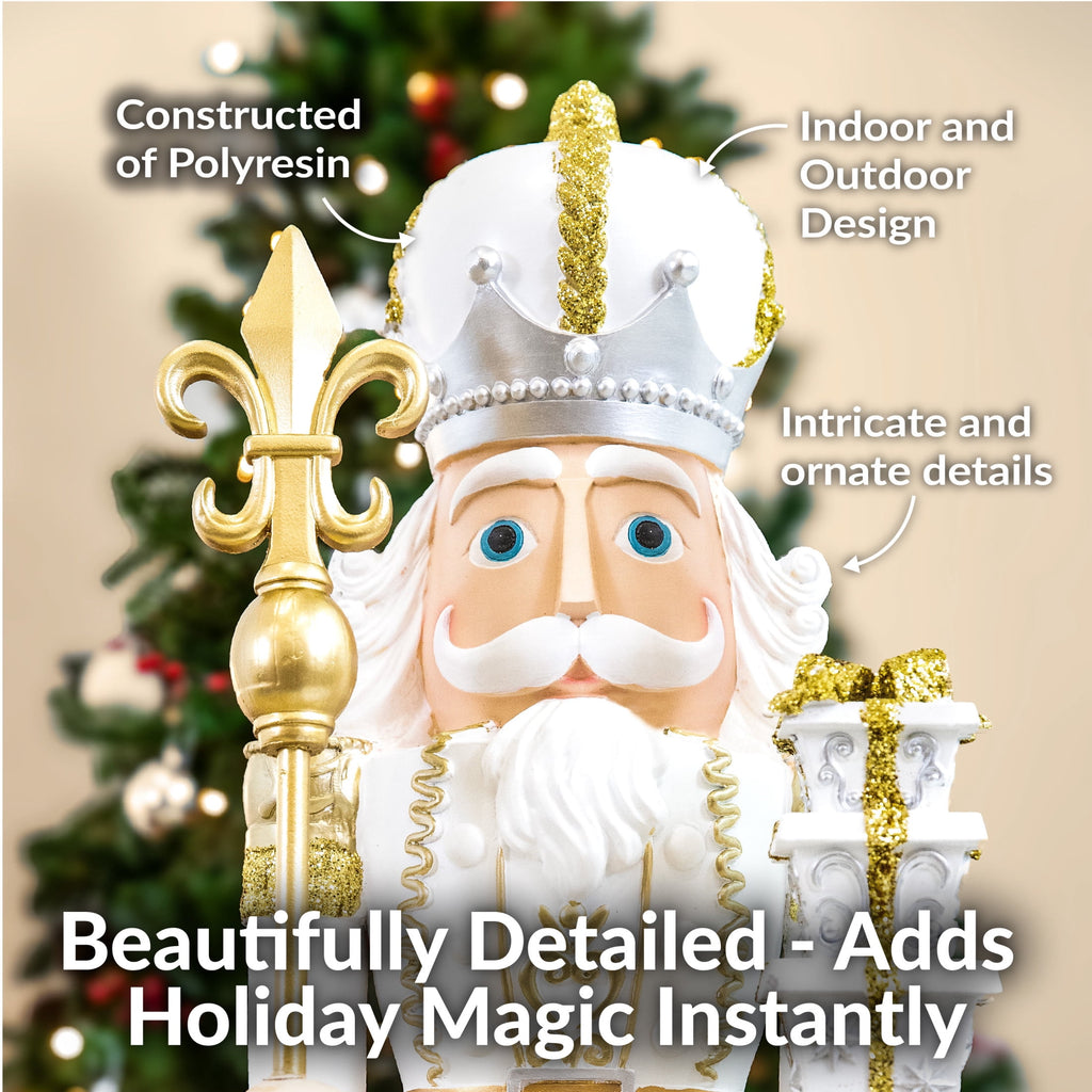 Sunnydaze Gold Polyresin Pierre the Fleur-de-Lis Nutcracker Christmas Statue, 47"