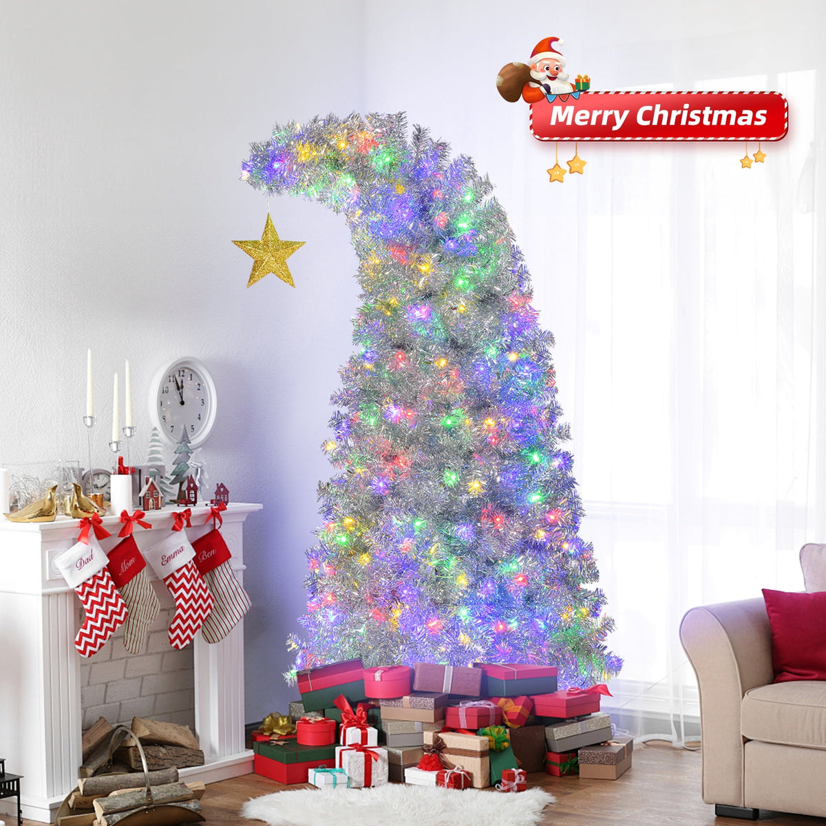 Ktaxon 8 FT Pre-lit Christmas Tree, Xmas Tree Hinged Branches with 500 RGB Lights and 1500 Branch Tips APP Controlled, for Holiday Party Store Office Home, White