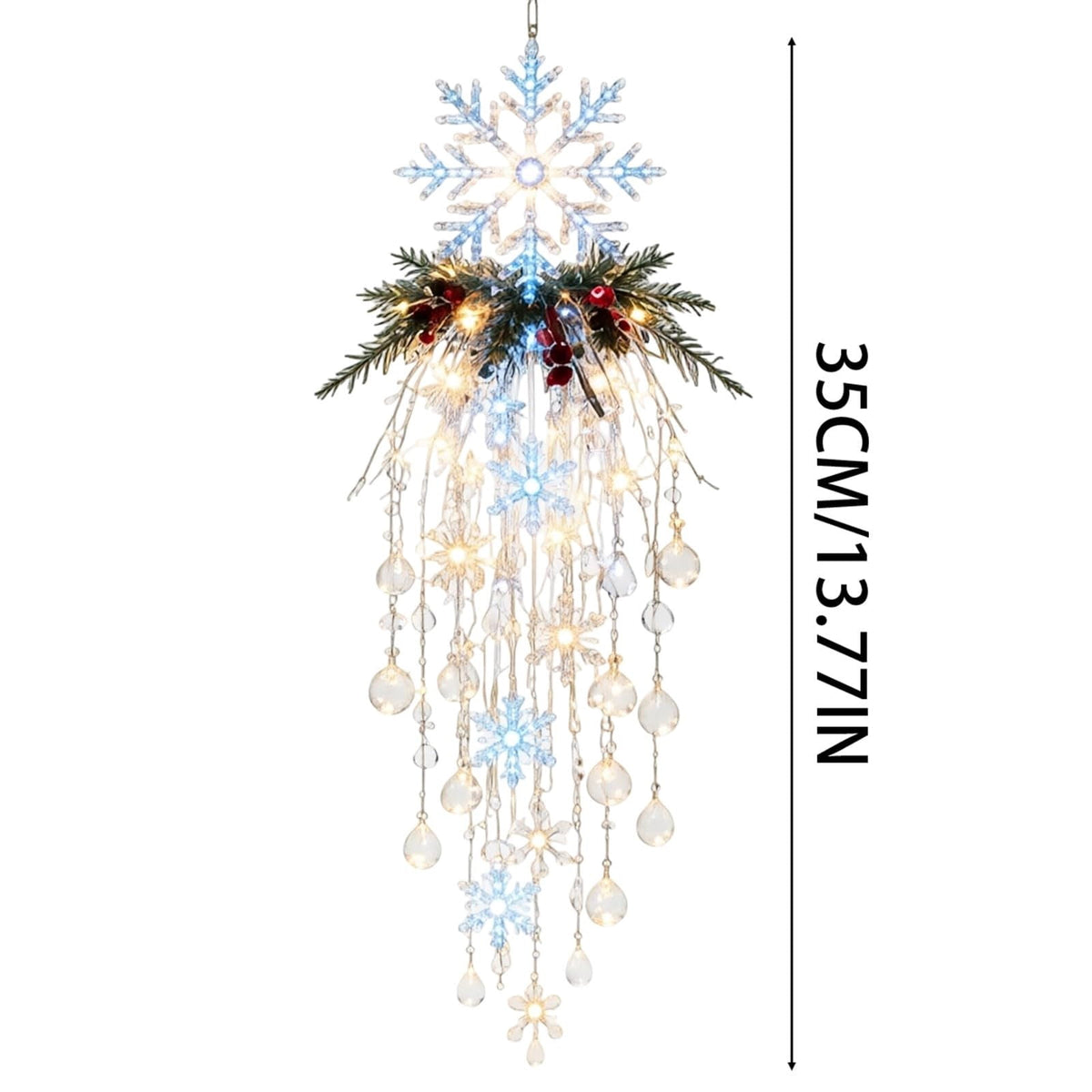Crystal Cascade Christmas Light - Hanging Snowflake & Crystal LED Porch Decor(Blue light ball)