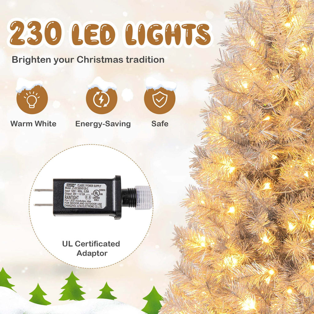 Costway 7 FT Christmas Tree Artificial Xmas Tree with 807 Branch Tips 400 LED Lights