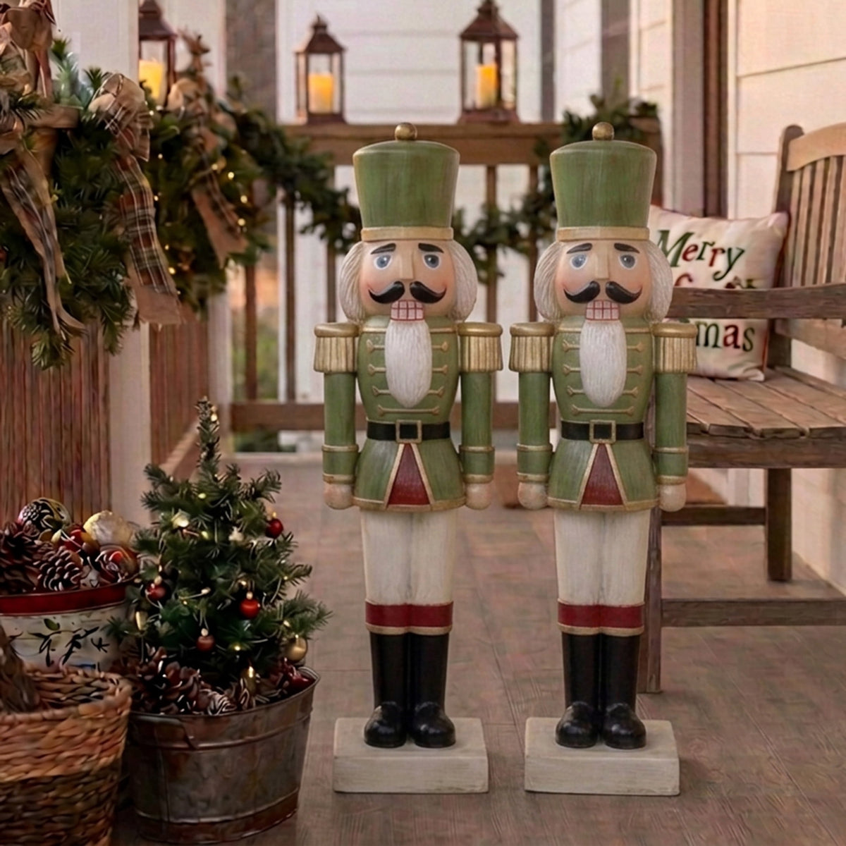 Sunnydaze Green Polyresin Ivan the Rustic Nutcracker Christmas Statue, 33" (2-Pack)