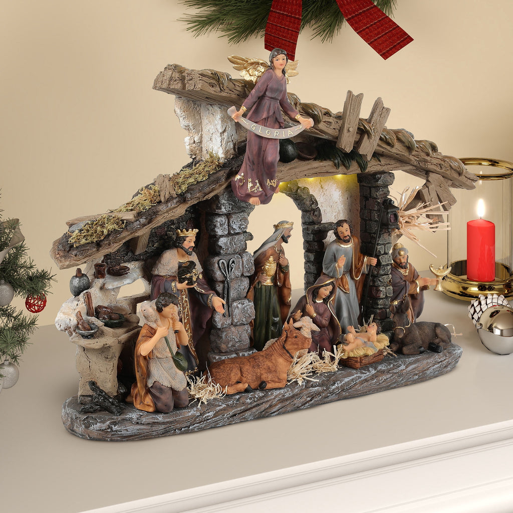 Ultym 20 inch Lighted Christmas Nativity Scene Set of 12 with Rustic Stable