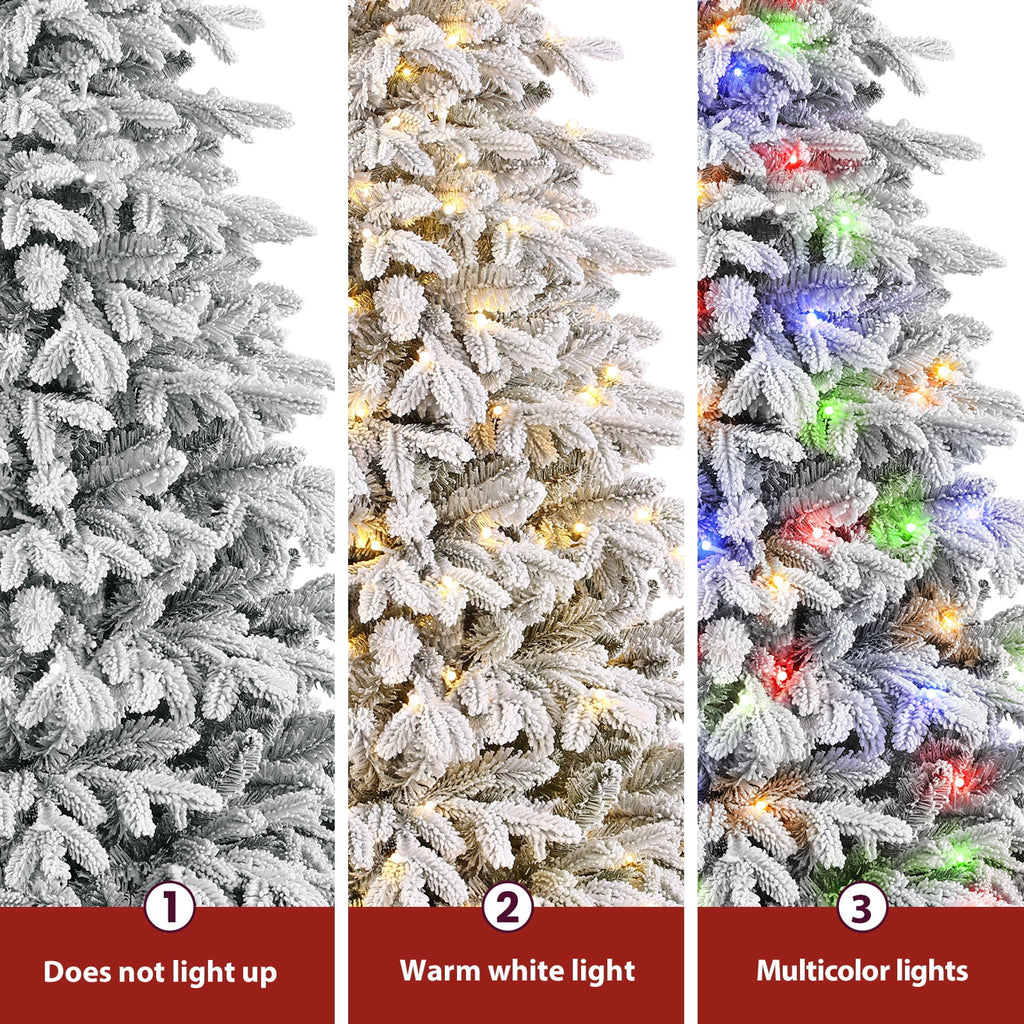 Lolsea 7ft Prelit Flocked Modern Luxury Cedar Christmas Tree with Realistic PE Foliage, Warm White & Multi-Color Lights and Remote Control