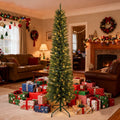 Bringstar 6FT Pre-Lit Pencil Christmas Tree,Green Artificial Xmas Trees, 150 LED Warm White Lights