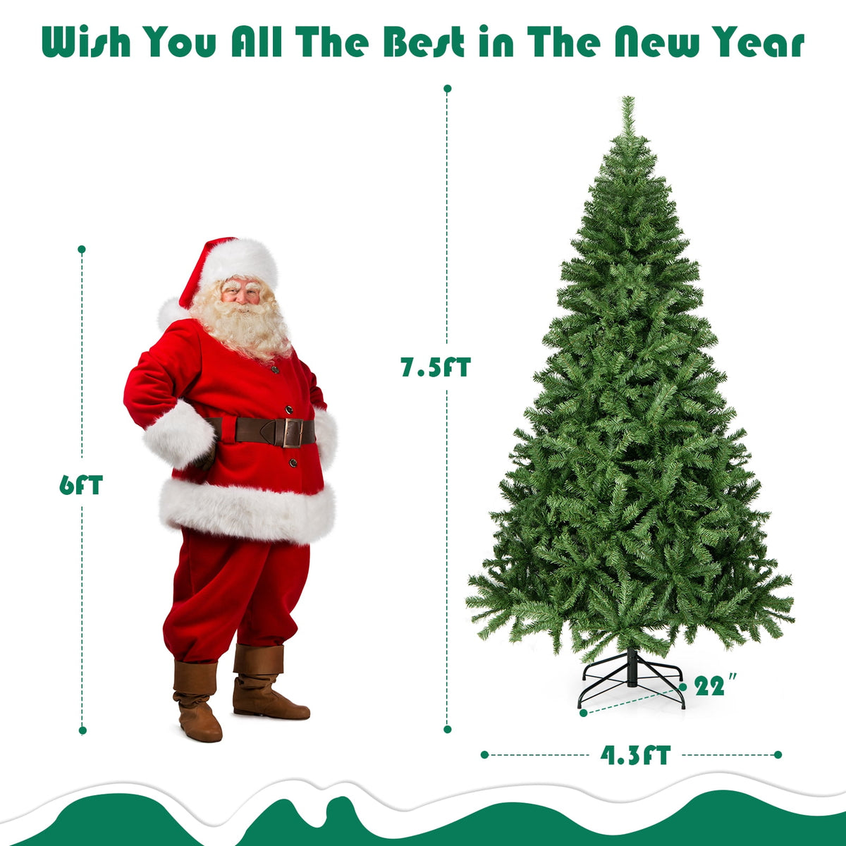 Costway 9FT PVC Christmas Tree 2132 Tips Hinged Solid Metal Legs