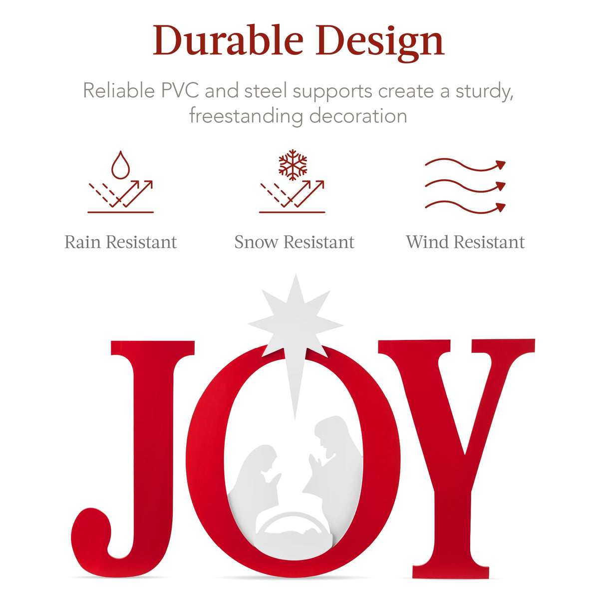 Best Choice Products 46in Outdoor JOY Christmas Nativity Decoration w/ Weather Resistant PVC, Ground Stakes - Red/White