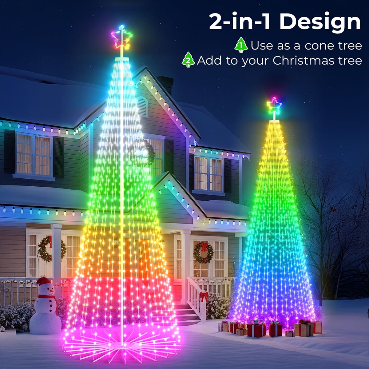 8FT 236 LED Christmas Cone Tree Smart Light with 58 Modes DIY Timer Remote Dimmable Artificial Christmas Tree for Porch Yard Patio Indoor Outdoor Xmas Holiday Decor