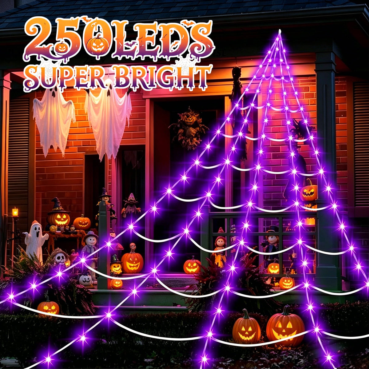 DAYBETTER Halloween Spider Web Lights, 250 LED Holiday Lighting, 15.7x16.4FT Waterproof Web Lights, Remote Control, for Indoor Outdoor Yard Garden Halloween Decor (Purple Light)