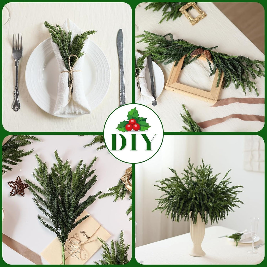 4 PCS Real Touch Norfolk Pine Branches, Artificial Christmas Green Plants Branch Faux Greenery Stem Fake Pine Picks for Vase DIY Crafts Garland Wreath Xmas Indoor Outdoor Decor(17.8 Inches)