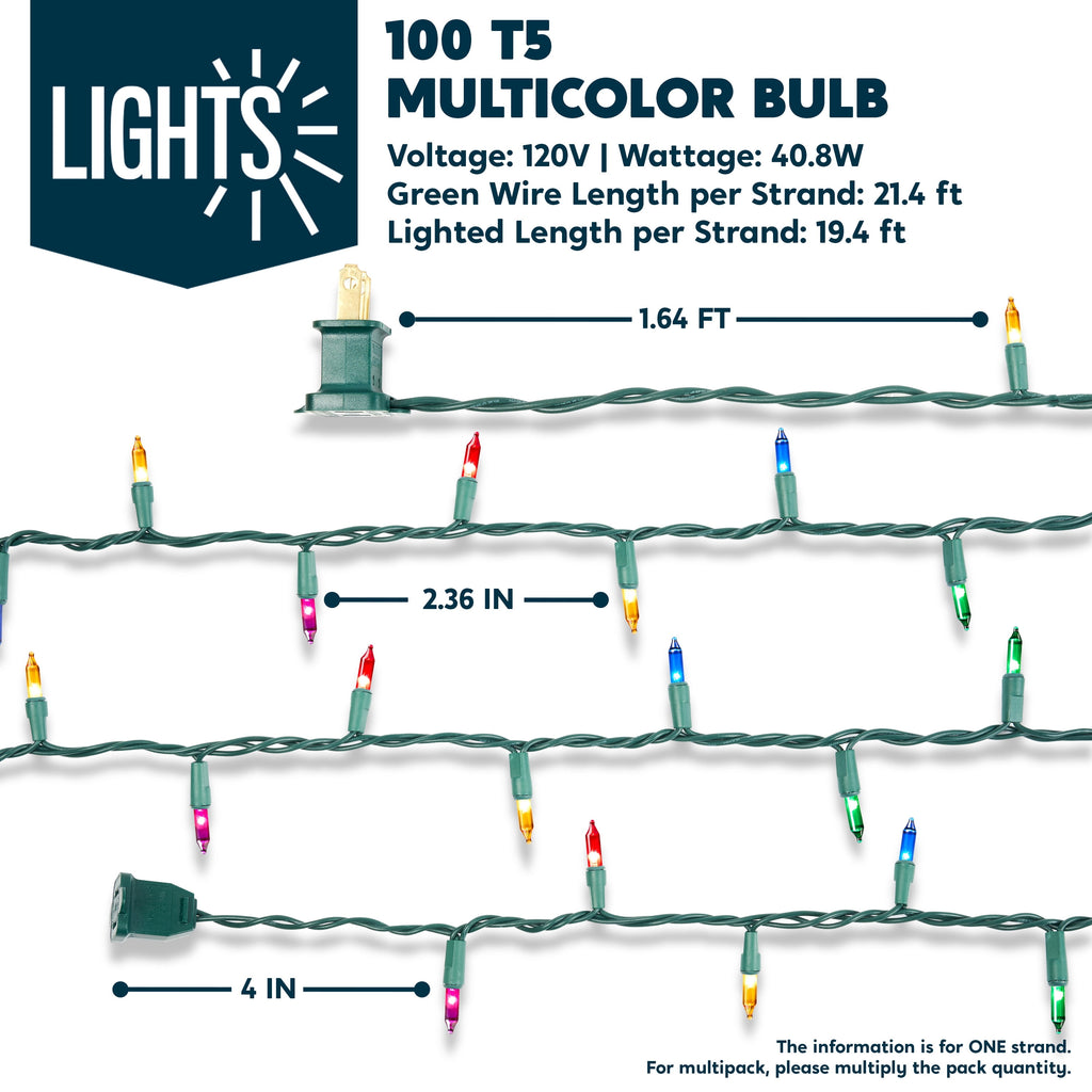Joyfy Multicolor Christmas Lights,21.4ft 100 Count Multicolor Christmas String Lights,Connectable Green Wire Xmas Tree Lights for Indoor Outdoor Christmas Decorations Holiday Party Decor