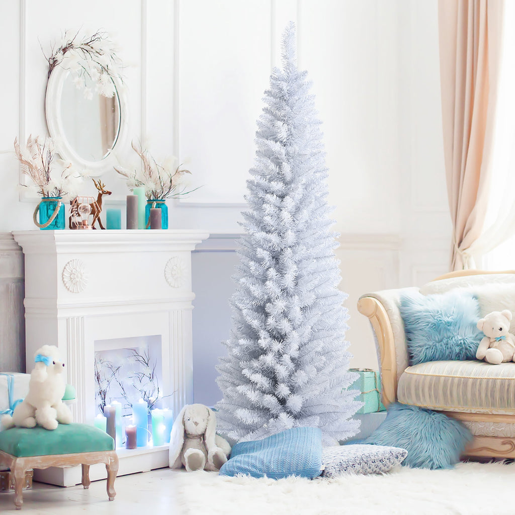 Costway 6ft Unlit Artificial Slim Pencil Christmas Tree with Metal Stand White