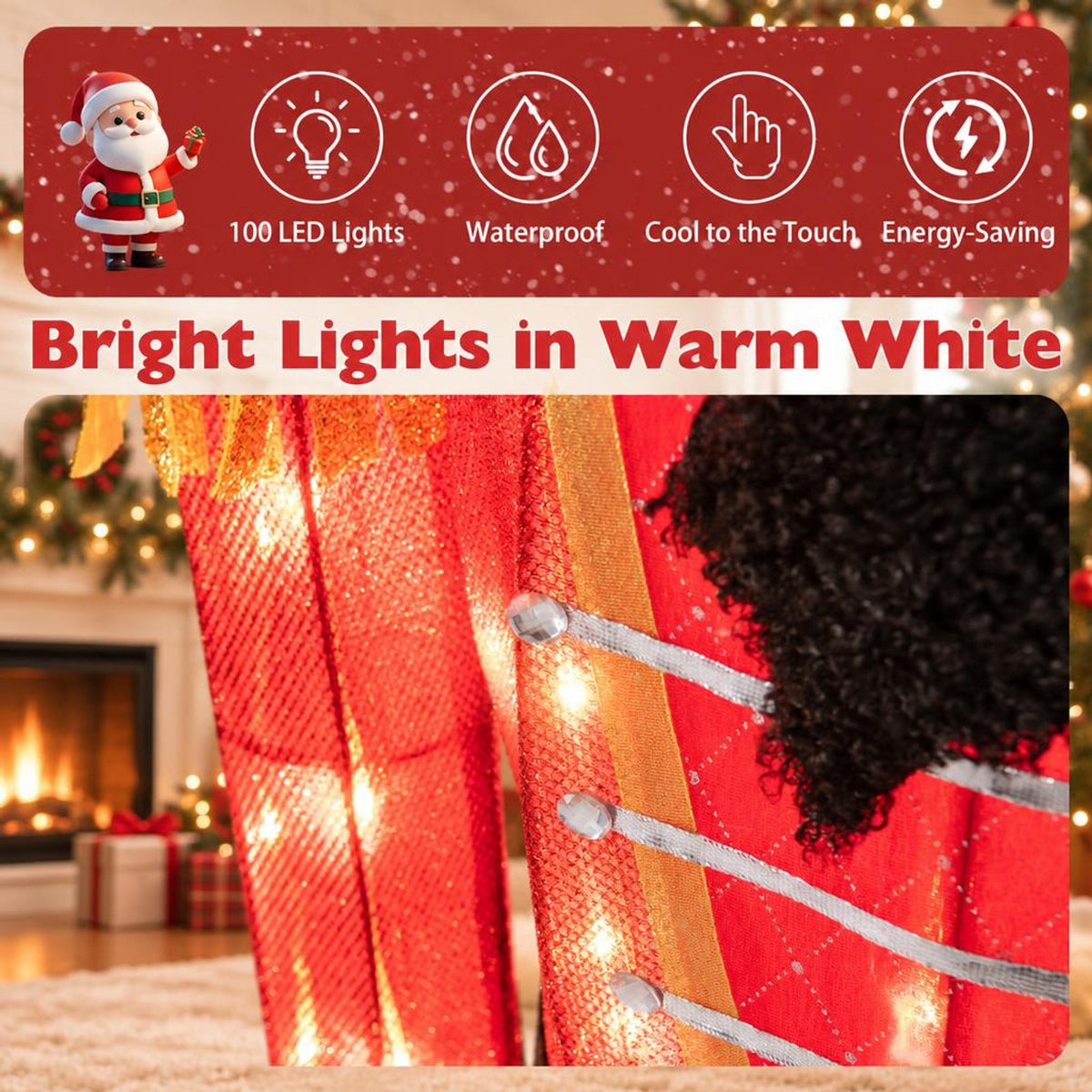 RUIE Lighted Christmas Nutcracker with Glitter Sword for Outdoor, 5 FT, Multi-color, 21.5" x 5 ft Overall, Metal Tinsel Construction
