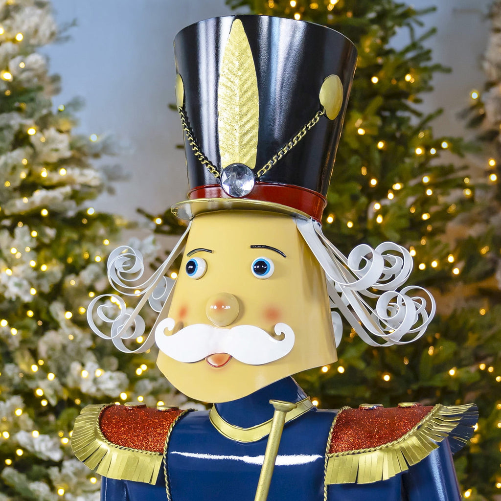 59” Tall Iron Christmas Green Nutcracker Holding Drum “Leo”