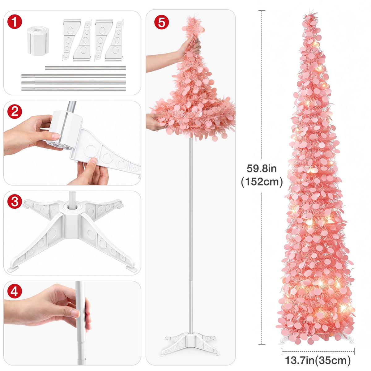 Ayieyill 5ft Pop up Christmas Tree,Color Artificial Pencil Tinsel Xmas Trees for Christmas Indoor Decorations, Collapsible Christmas Tree (Silver)