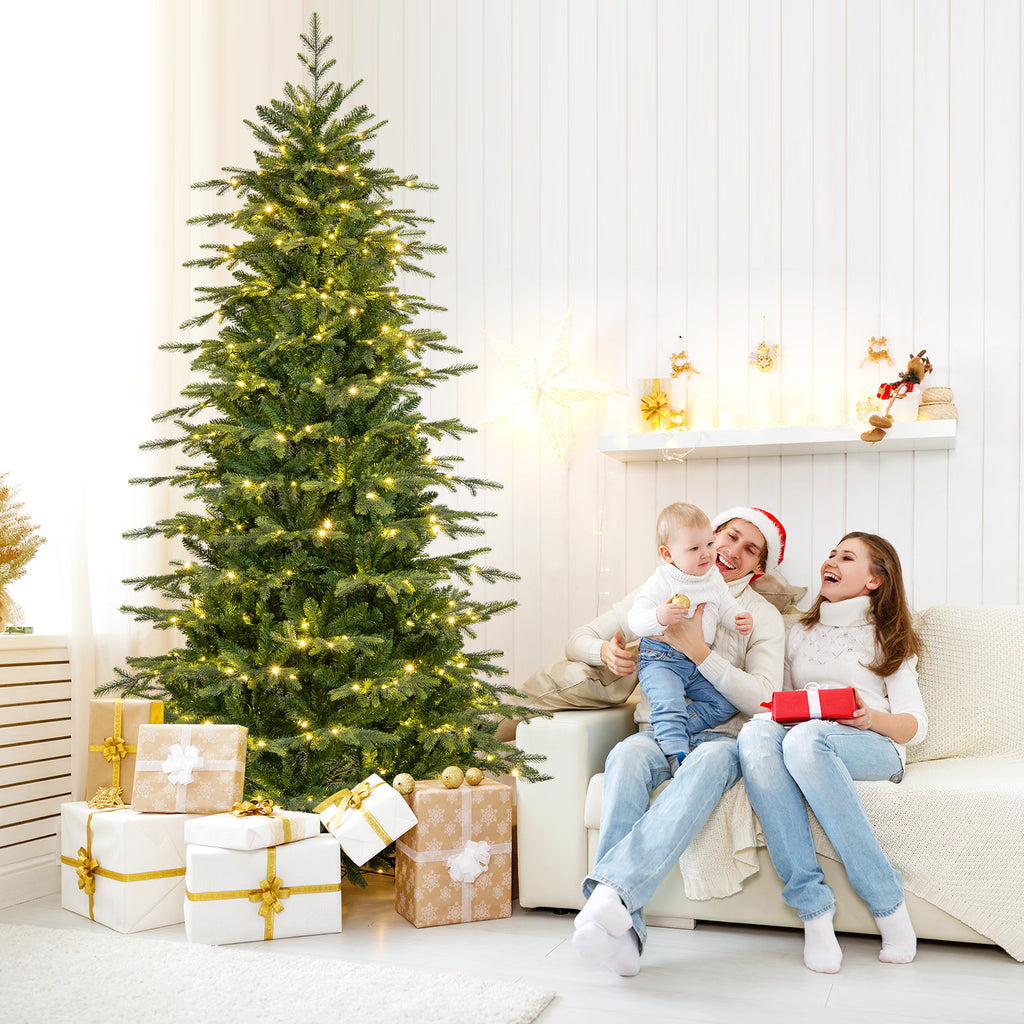 Topbuy 9 FT Pre-lit Artificial Christmas Tree Hinged Xmas Tree with 1770 Branch Tips 560 Multicolored & Warm White LED Lights