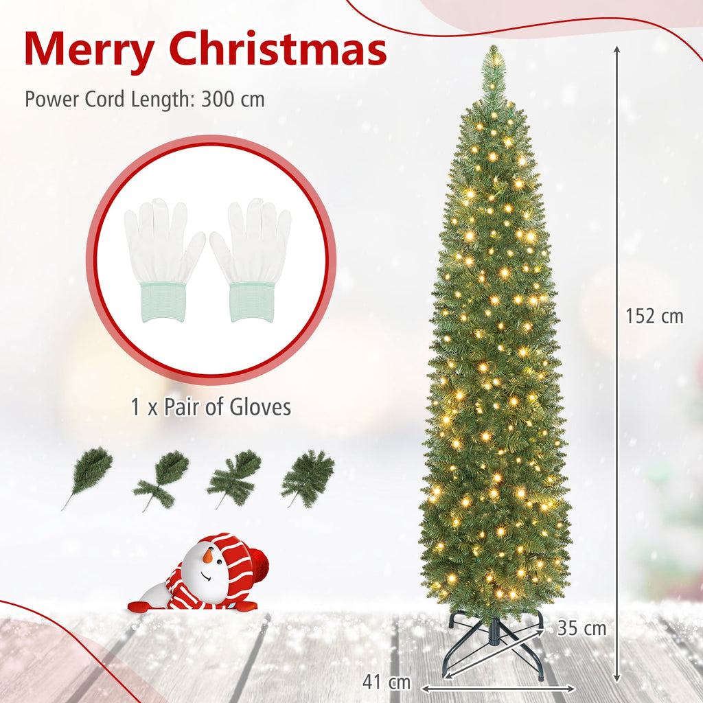 Costway 6 FT Pencil Christmas Tree Pre-Lit Folding Metal Stand Green