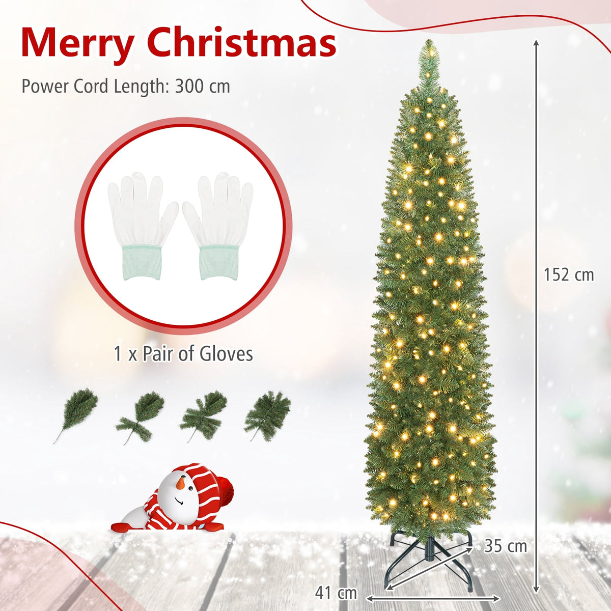Costway 6 FT Pencil Christmas Tree Pre-Lit Folding Metal Stand Green