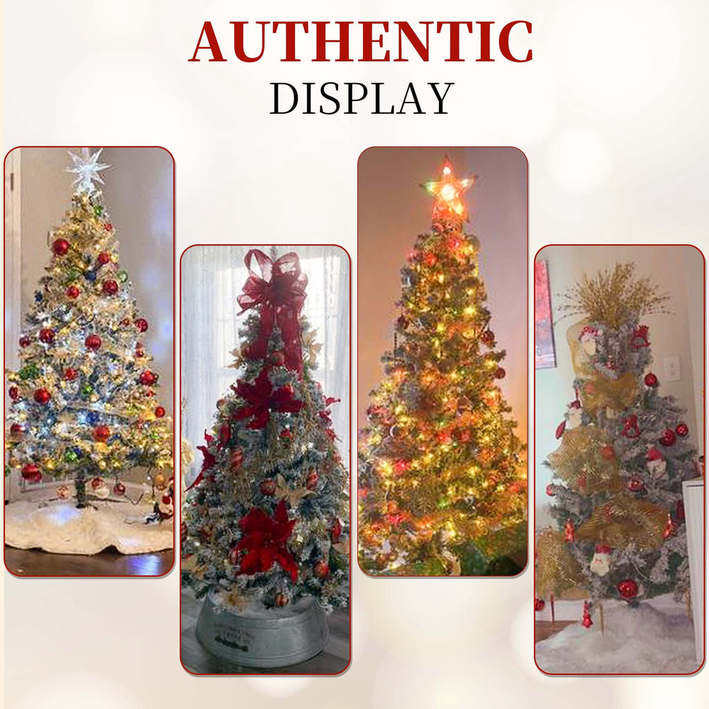 Yexmas 6FT Pre-Lit Snow Flocked Christmas Tree,Artificial White Christmas Tree with Large Christmas Tree Storage Bag,11 Modes Warm White & Multicolor LED Lights for Xmas Decoration