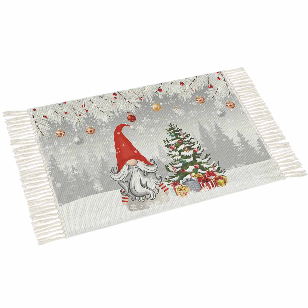 Grey Red Christmas Large Area Rug 4x6ft Woven Runner Rug,Snowflake Gnomes Xmas Tree Winter Gifts Living Room Bedroom Kitchen Bathroom Classroom Carpet with Tassels,Indoor Outdoor Throw Door Mat
