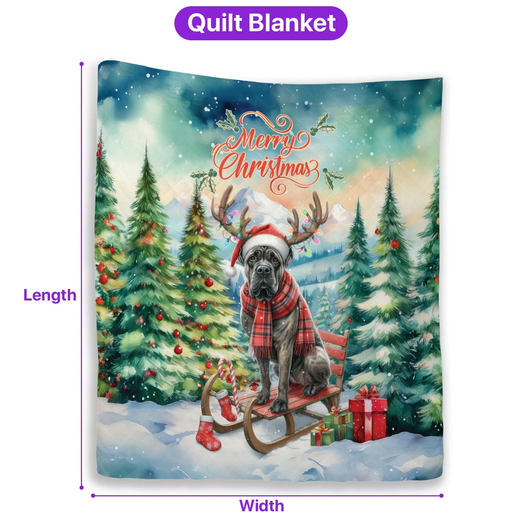Merry Christmas Santa Reindeer Antlers French Bulldog Sleigh Xmas Winter Holiday Quilt Bedding Set Dog Lover Gifts 1 Blanket Bed Cover 2 Pillowcases - 00023