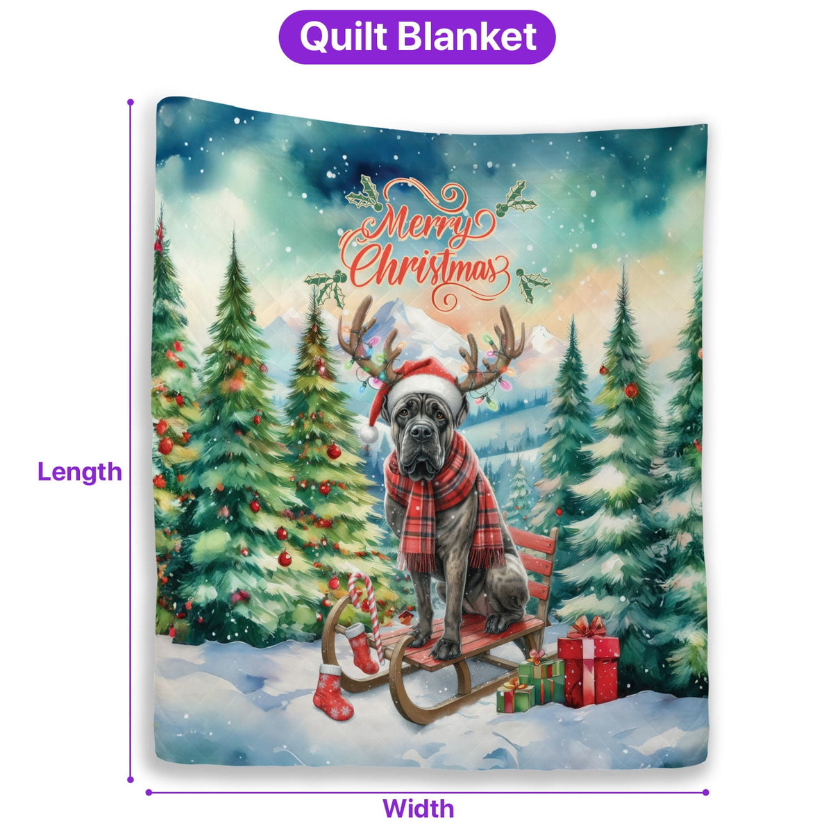 Merry Christmas Santa Reindeer Antlers French Bulldog Sleigh Xmas Winter Holiday Quilt Bedding Set Dog Lover Gifts 1 Blanket Bed Cover 2 Pillowcases - 00023