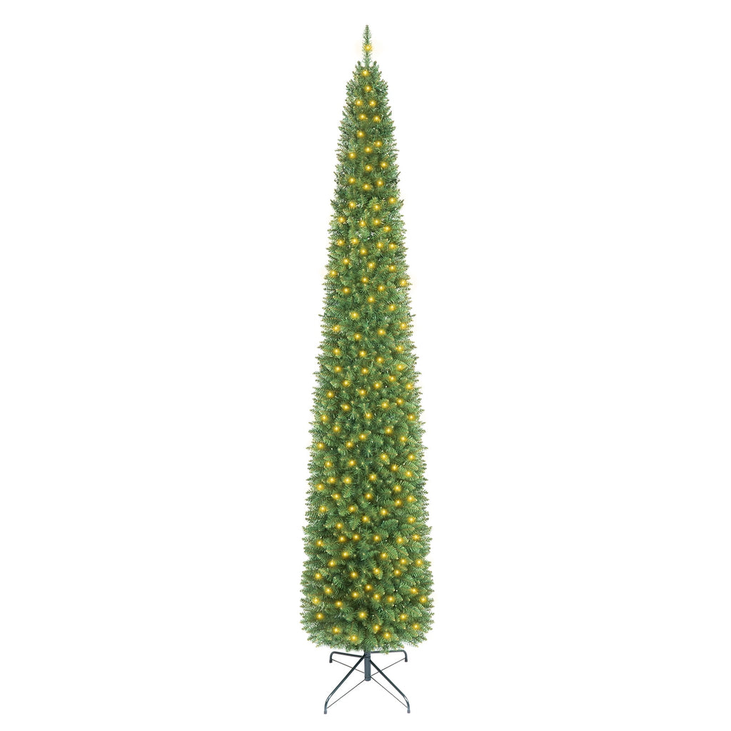Costway 6 FT Pencil Christmas Tree Pre-Lit Folding Metal Stand Green