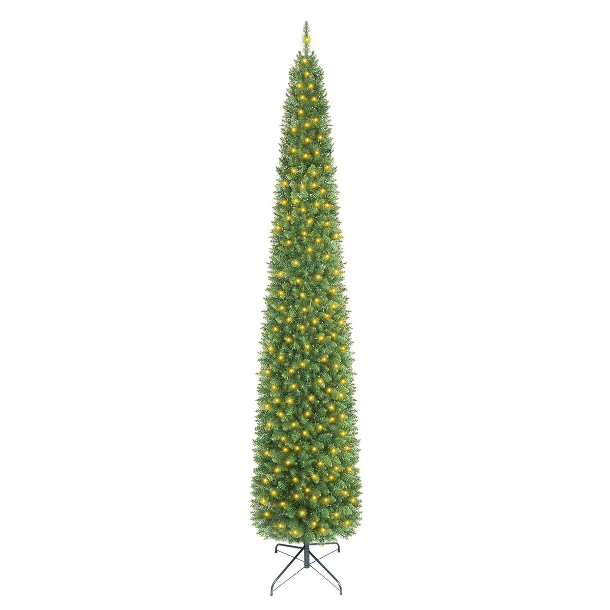 Costway 6 FT Pencil Christmas Tree Pre-Lit Folding Metal Stand Green