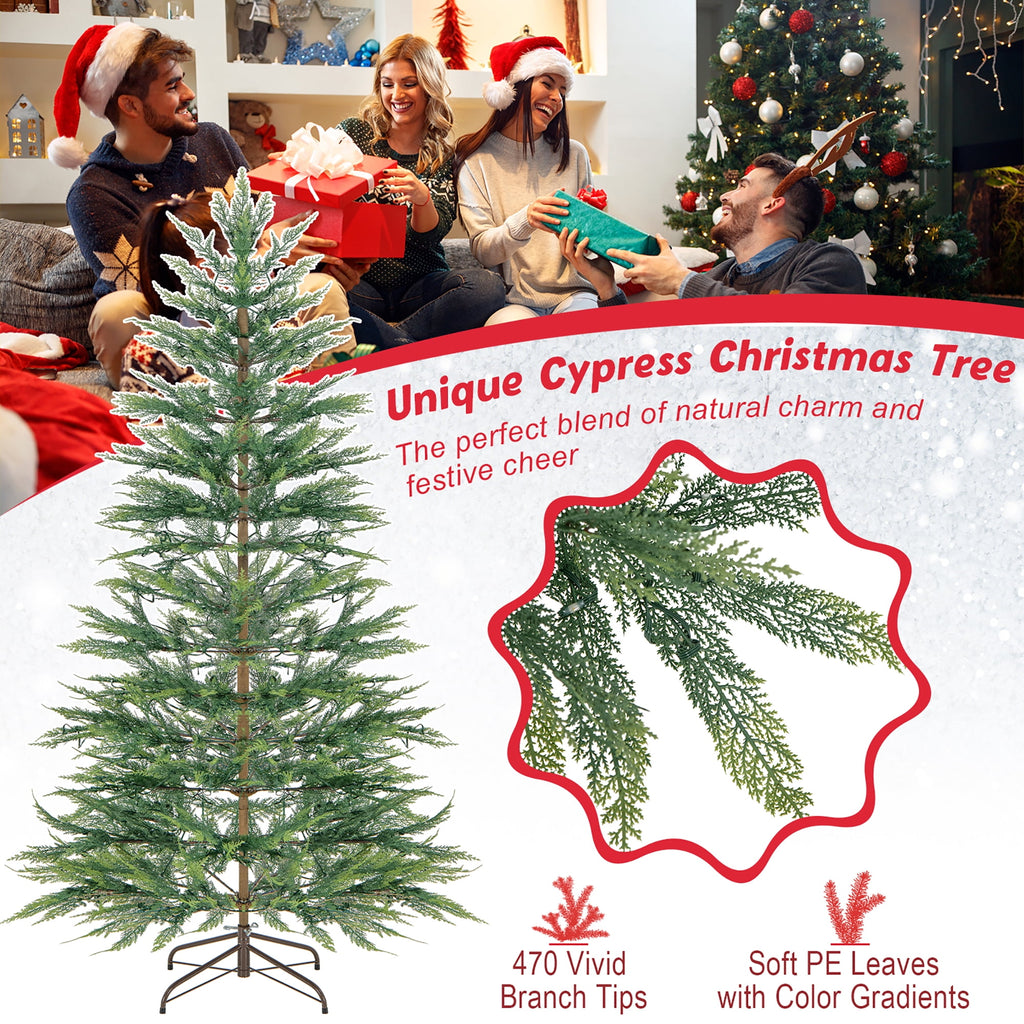 Gymax 7.5 FT Pre-Lit Artificial Christmas Tree Simulated Cypress Xmas Tree w/ Hinges