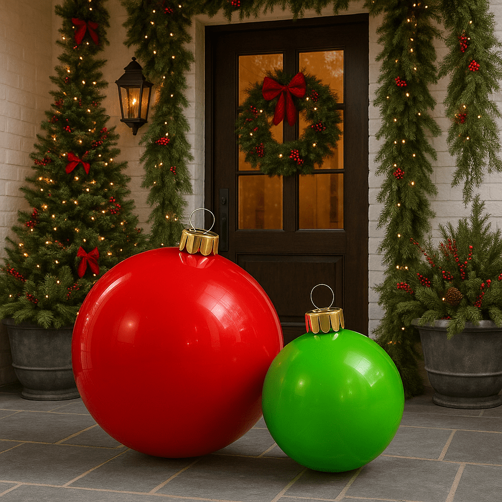 Holiball The Inflatable Ornament - Set of Two - Large Classic Red /Medium Classic Green Inflatable Ornaments