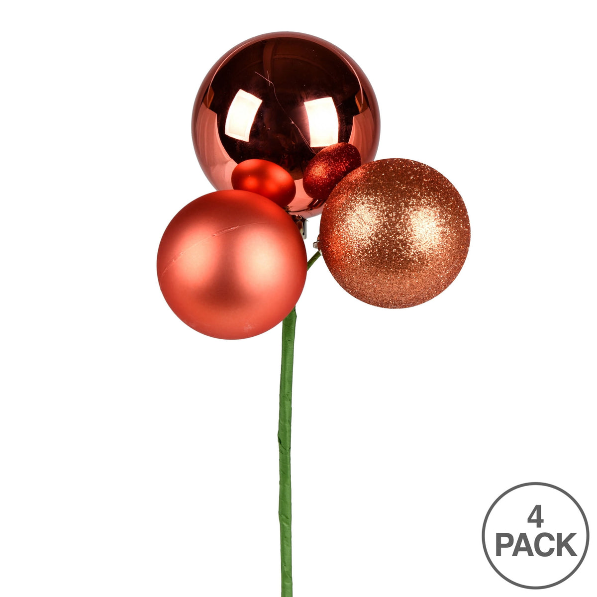 Vickerman 18" Coral Ball Ornament Christmas Pick, 4 per set