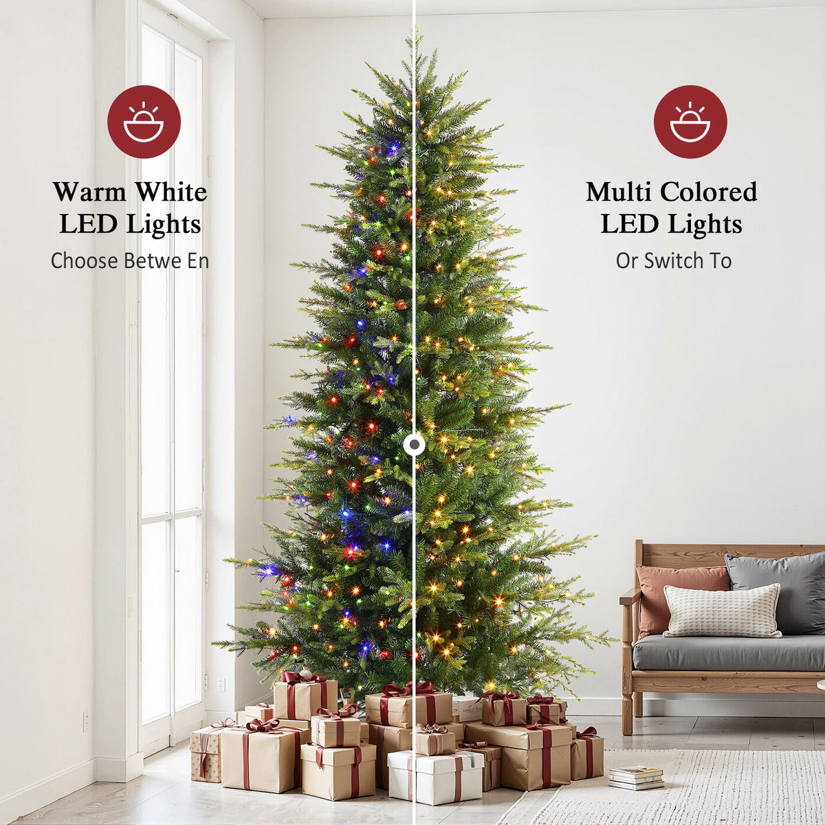 Lolsea 7ft Prelit Aspen Noble Fir Artificial Christmas Tree with Realistic PE Foliage, Warm White & Multi-Color Lights and Remote Control