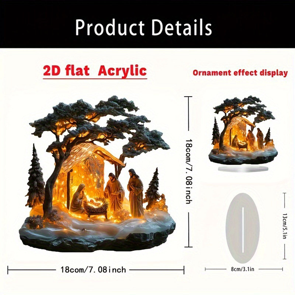 Aodebiao 2D Christmas Nativity Set Indoor, Christmas Houses Village, Nativity of Jesus , Coconut Tree, Manger and No Led Lights for Home Decor or Gift