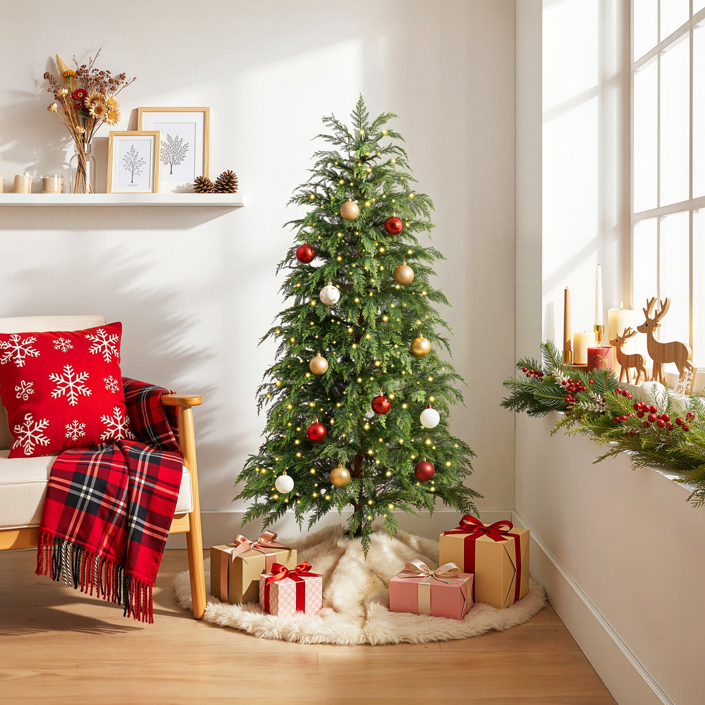 DR.Planzen 24" Pre-Lit Green Cypress Artificial Christmas Tree with 30 Warm White LED Lights, Mini Tabletop Xmas Tree in Woven Basket Base, Indoor Holiday Decoration