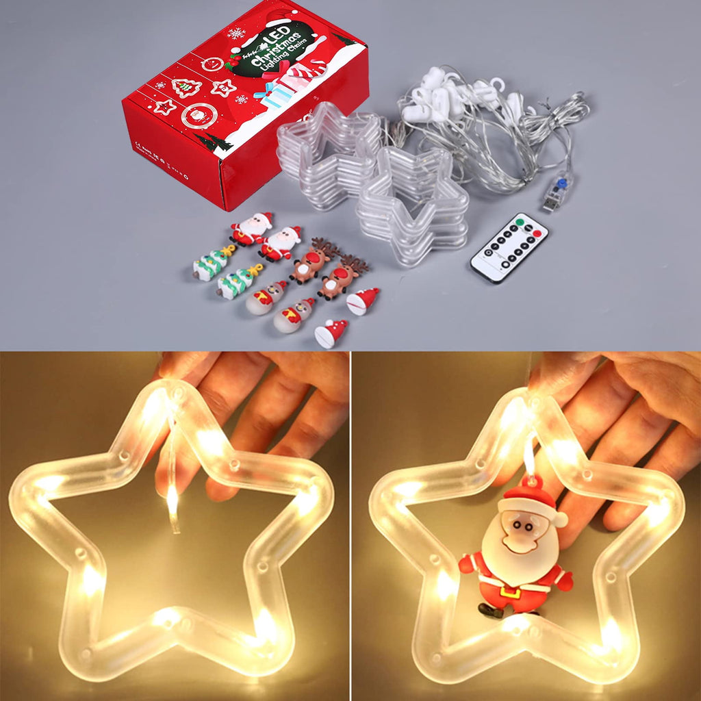 WILLED Christmas String Lights, 120 LED Window Curtain Lights with Christmas Ornaments, 9.8ft USB Powered Warm White Waterproof Fairy Lights Indoor Outdoor for Xmas Tree Patio Garden Party Home Decor
