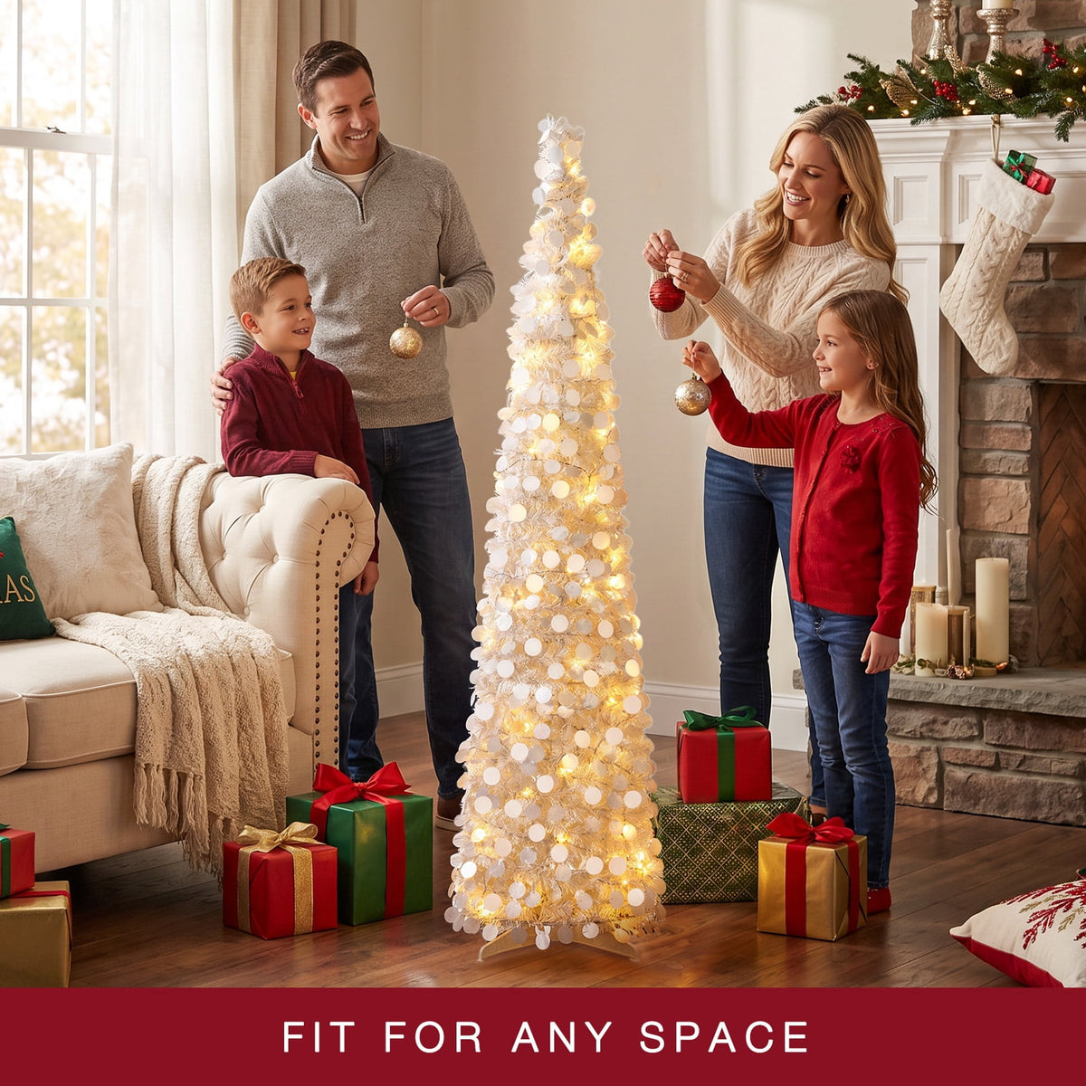 Ayieyill 5ft Pop up Christmas Tree,Color Artificial Pencil Tinsel Xmas Trees for Christmas Indoor Decorations, Collapsible Christmas Tree (Silver)