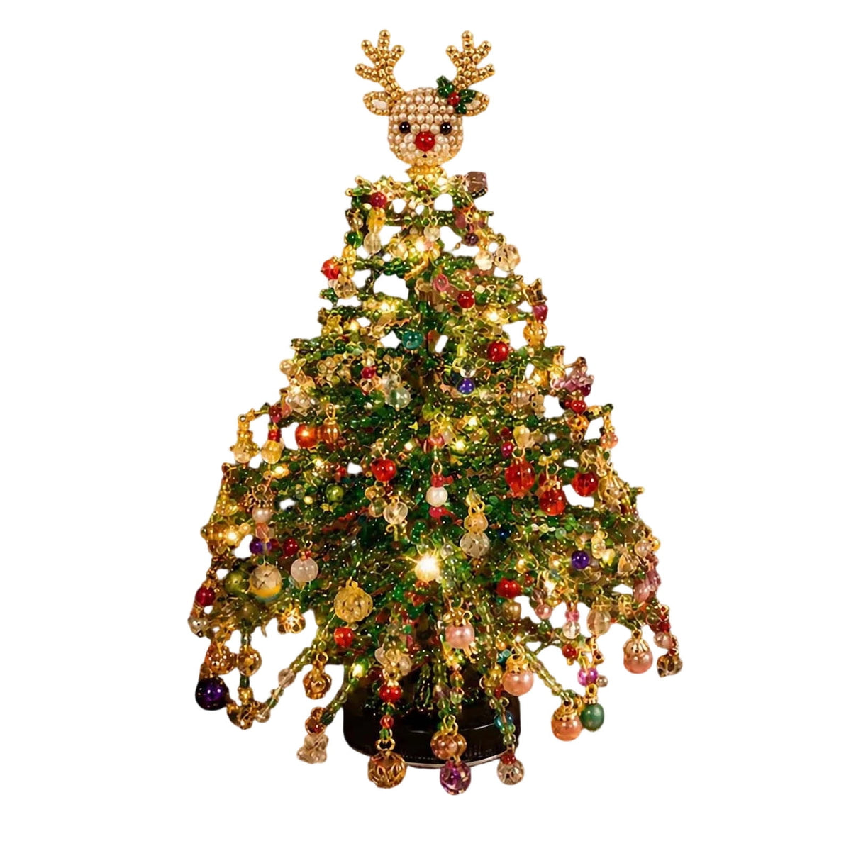 DIY Beaded Christmas Tree Kit - Handmade Mini Tabletop Xmas Tree with Santa Topper, Built-In Warm Lights, Holiday Decor Craft Gift for Adults