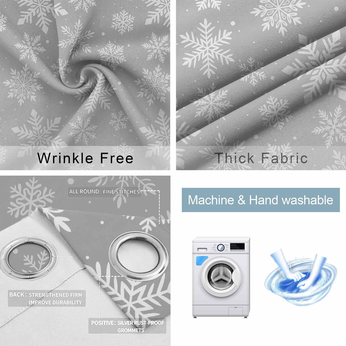 Fsddascl Grey White Snowflake Christmas Blackout Curtains for Bedroom/Living Room, Thermal Insulated Kitchen Curtains, Winter Xmas Snowflakes Grommet Darkening Window Treatment Drapes 42"x84"x2