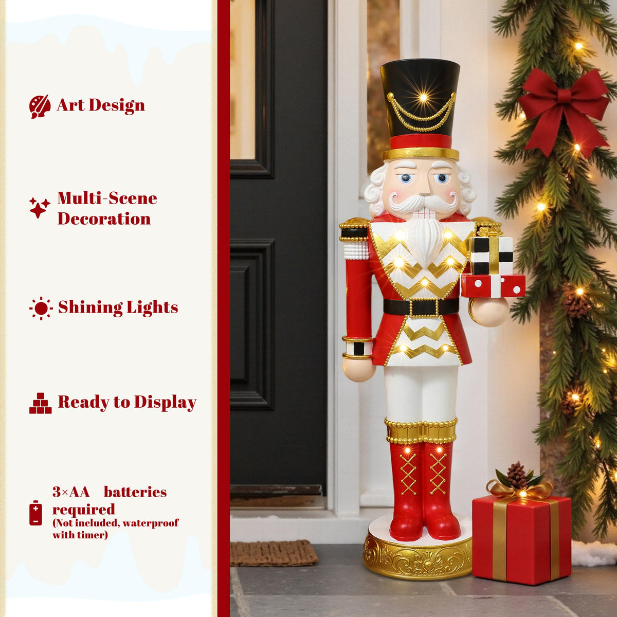 Langford Home 3.7 Ft Battery Operated Prelit Christmas Nutcracker Statue Holiding Presents
