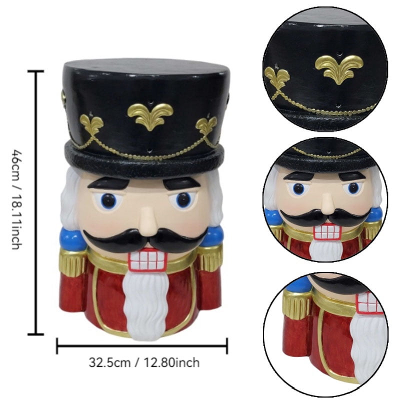 19" Nutcracker Soldier Stool, Retro Christmas Side Table Decor for Indoor & Outdoor Patio, Garden & Living Room