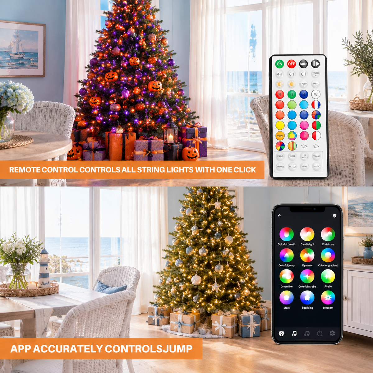 448 LED RGB Color Changing Waterfall Christmas Tree Topper Lights with App and Remote Control