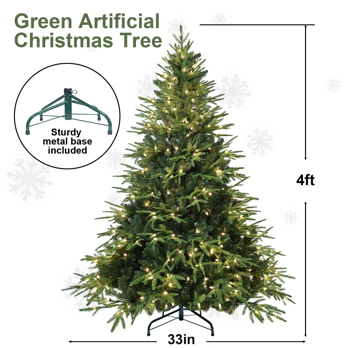 Soilhill 4ft Pre-Lit Artificial Christmas Tree with 907 PE/PVC Tips, Premium Holiday Xmas Tree with 150 Warm White LED Lights, Easy Assembly, Indoor Decoration