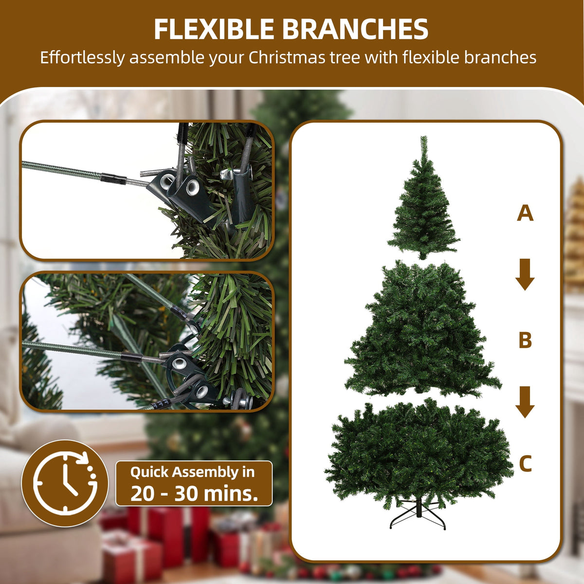 Dextrus 6ft Artificial Christmas Tree, Spruce Holiday Christmas Pine Tree with 880 Branch Tips & Metal Hinges, for Home, Office and Party Decor, Green