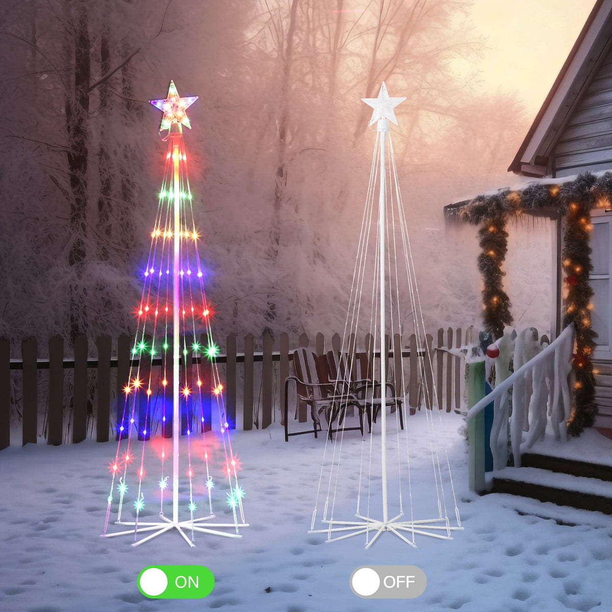 3 Pack LED Plug-In Christmas Tree Light Decorations, Multicolor Christmas Decor with Star Toppers, 4ft 5ft 6ft