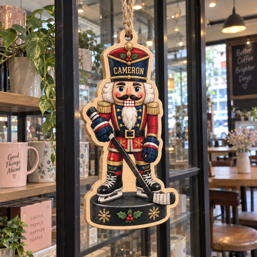 Personalized Hockey Nutcracker Player Wooden Christmas Ornament