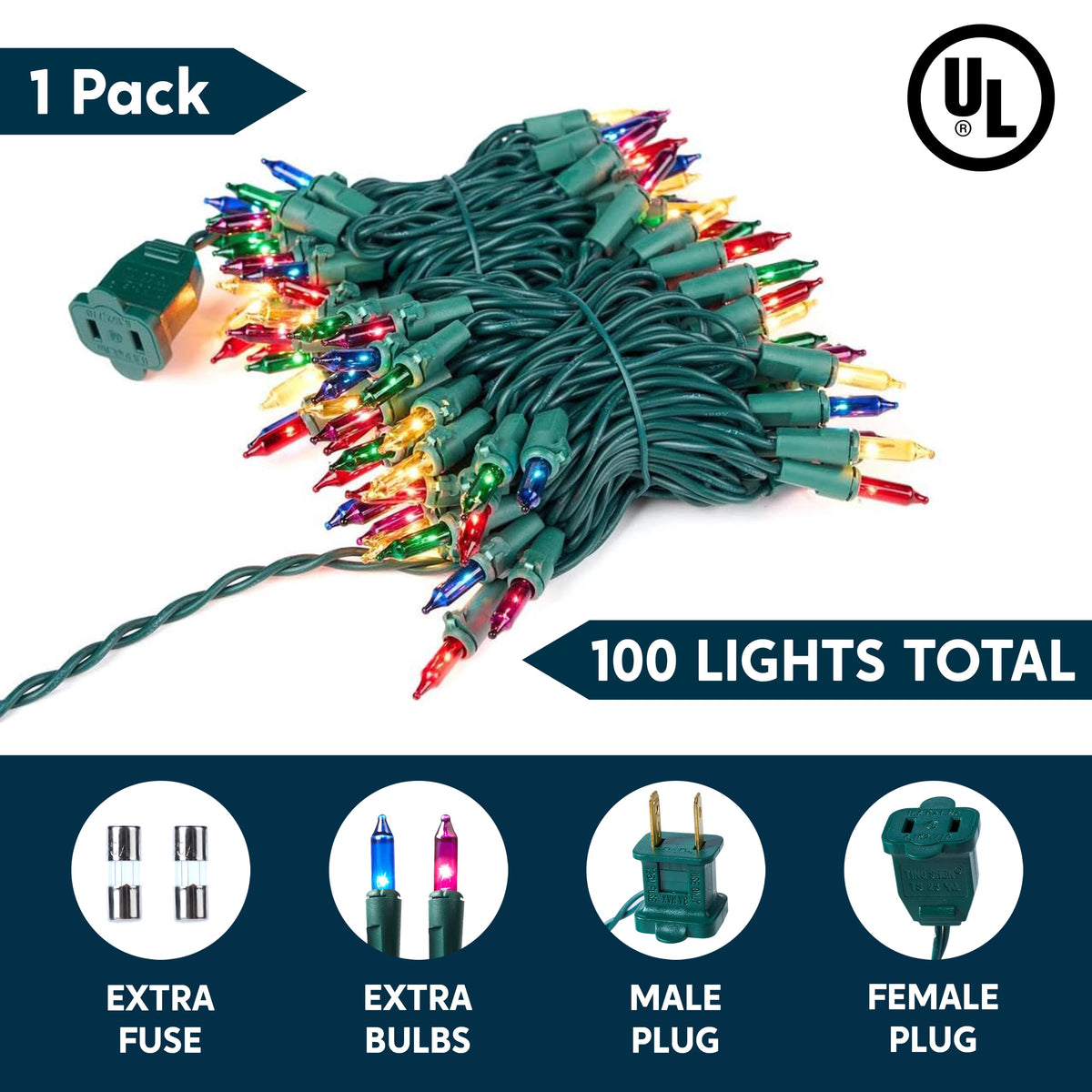 Joyfy Multicolor Christmas Lights,21.4ft 100 Count Multicolor Christmas String Lights,Connectable Green Wire Xmas Tree Lights for Indoor Outdoor Christmas Decorations Holiday Party Decor