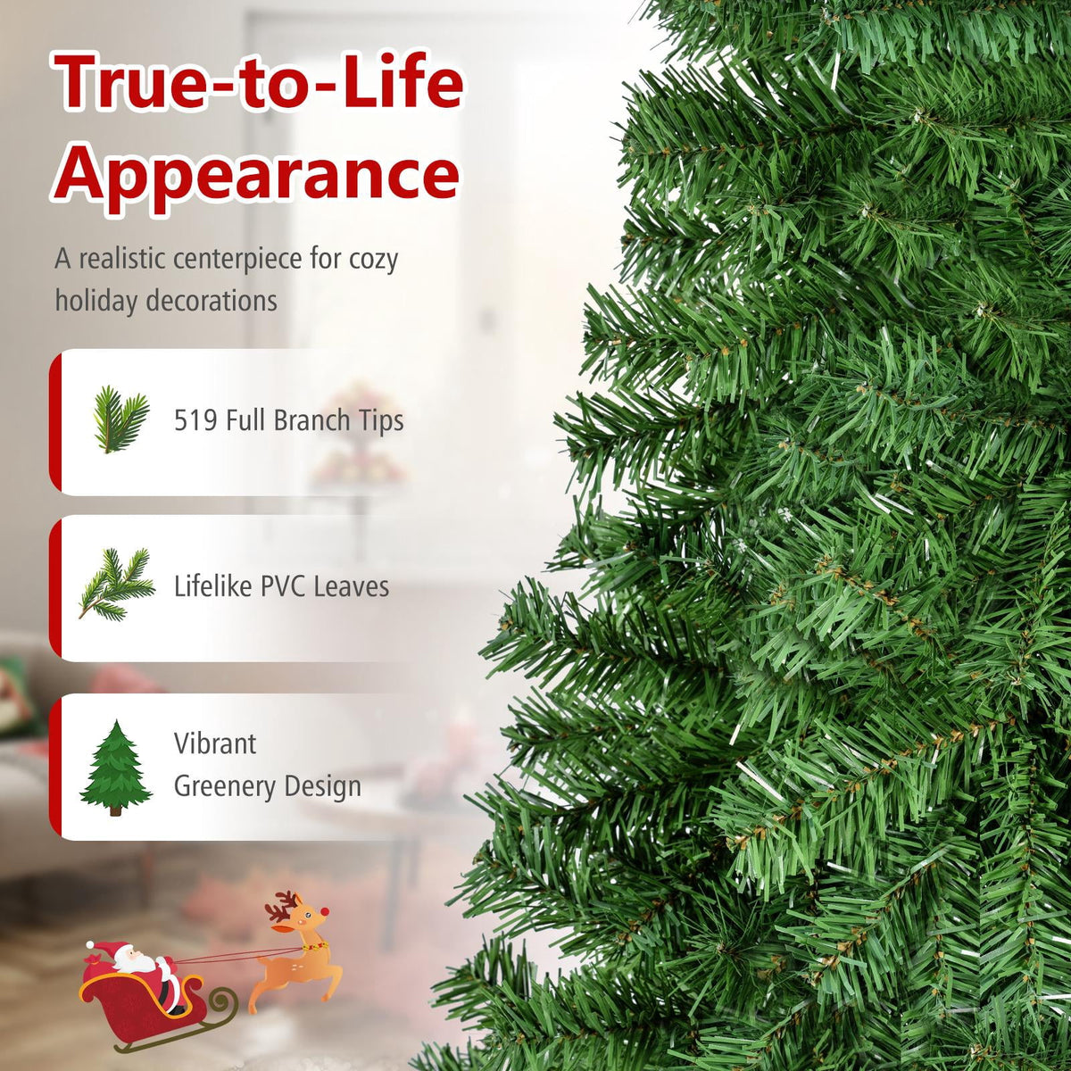 Costway 9FT PVC Christmas Tree 2132 Tips Hinged Solid Metal Legs